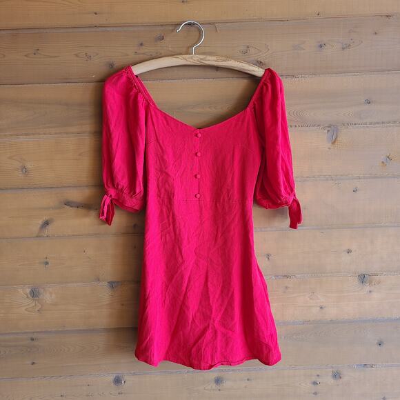 Forever 21 Dresses & Skirts - Forever21 Faux Button Front Tie Sleeve Smock Back Fit Flare Mini Dress Small